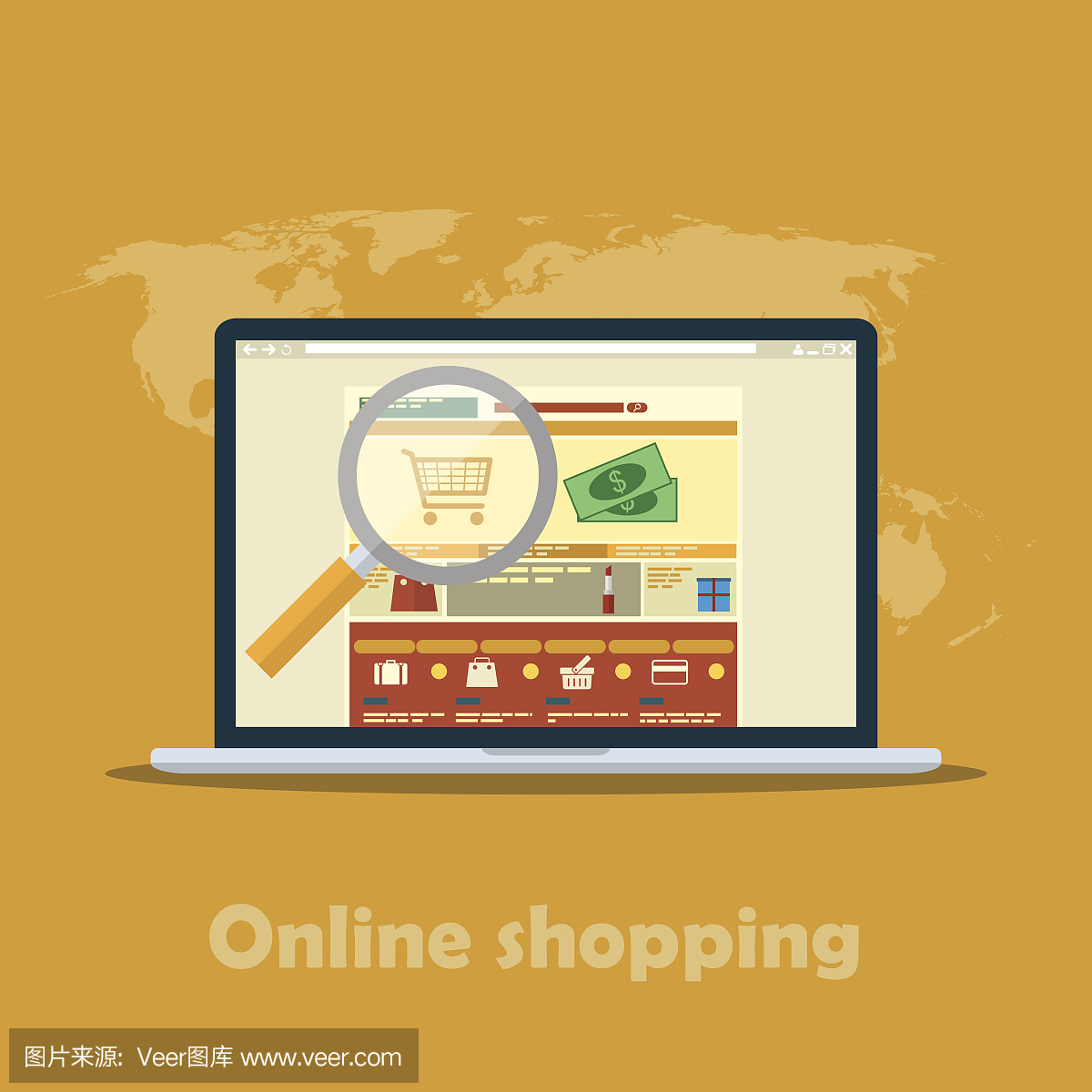 移動營銷和網上購物的圖標